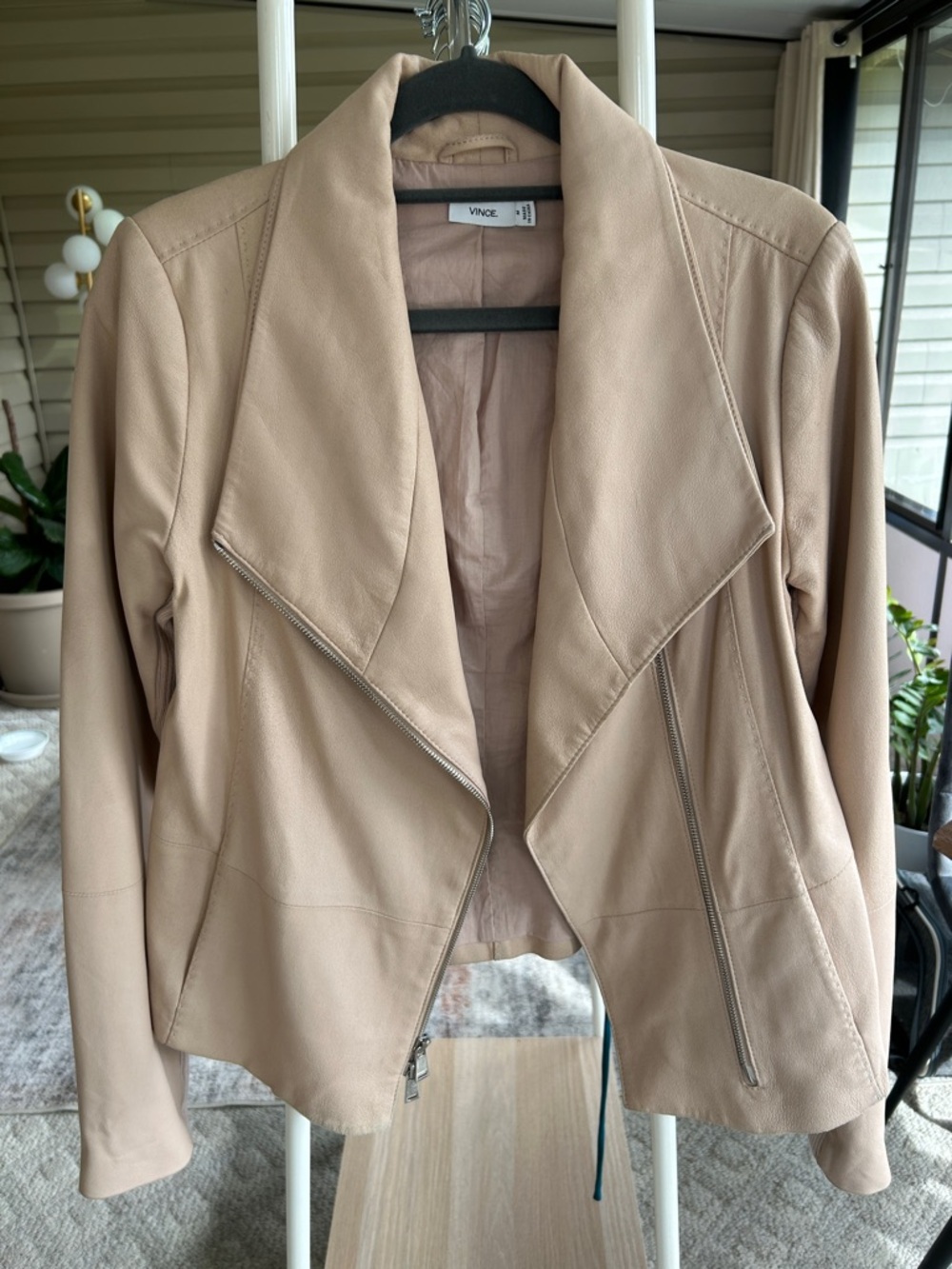Vince Tan Leather Draped Moto Jacket